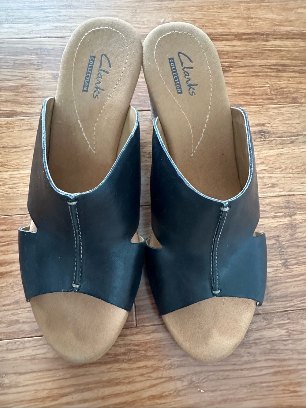 Clarks Black Open-Toe Slide wedge heel - Picture 2 of 6